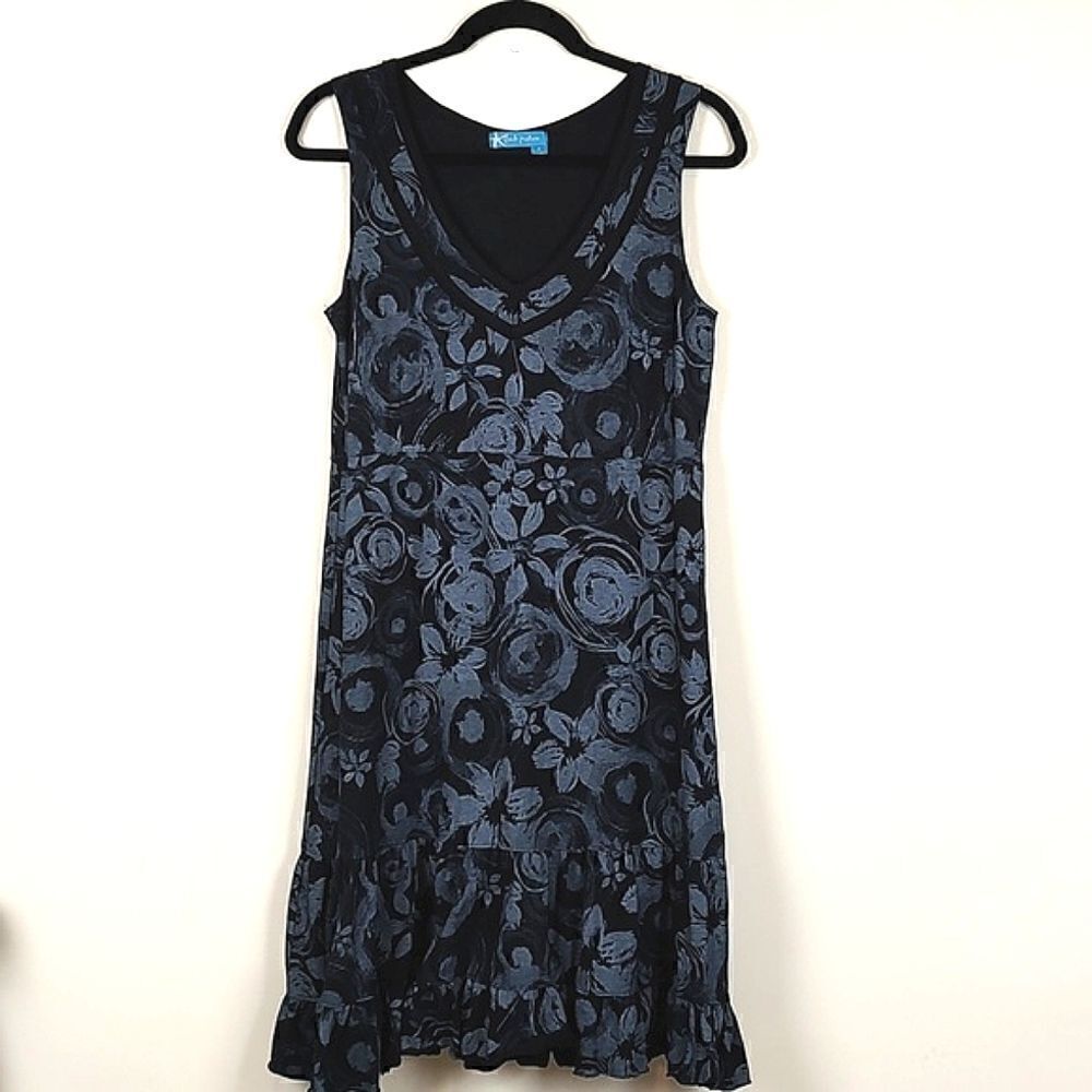 Fresh Produce Melody Cabana Flounce Dress in Black & Gray Floral Size M